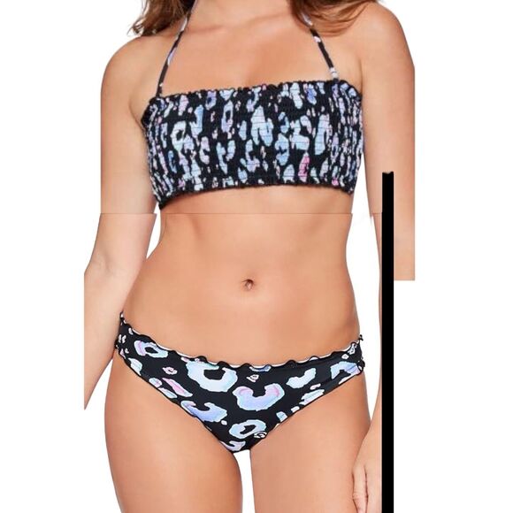 Salt + Cove Other - NWT Salt + Cove Purple Animal Print Bikini Smocked Convertible Bandeau Size XS